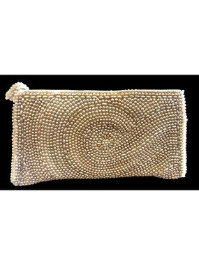 Vtg John Wind Pearl Beaded Clutch Bag Zipper Satin Lining NOS Japan